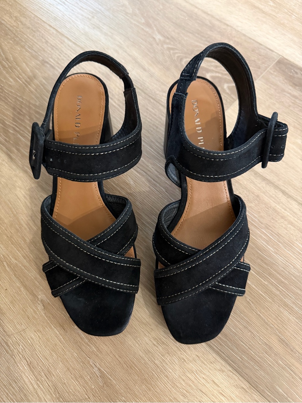 Donald J. Pliner Black Suede Strappy Buckle Sandals, size 8